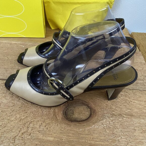 Circa Joan & David Women Slingback Peep-Toe Heels Size 9M Taupe & Bronze Leather - Picture 4 of 16